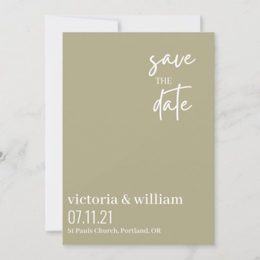 Save The Date vert sage et blanc tendance moderne enregistrer la (Devant)