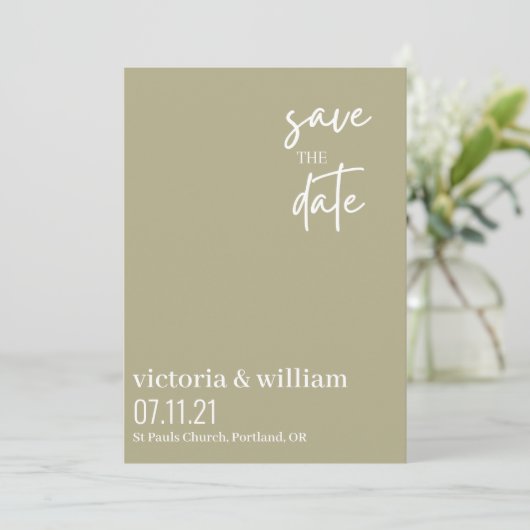 Save The Date vert sage et blanc tendance moderne enregistrer la (Debout devant)