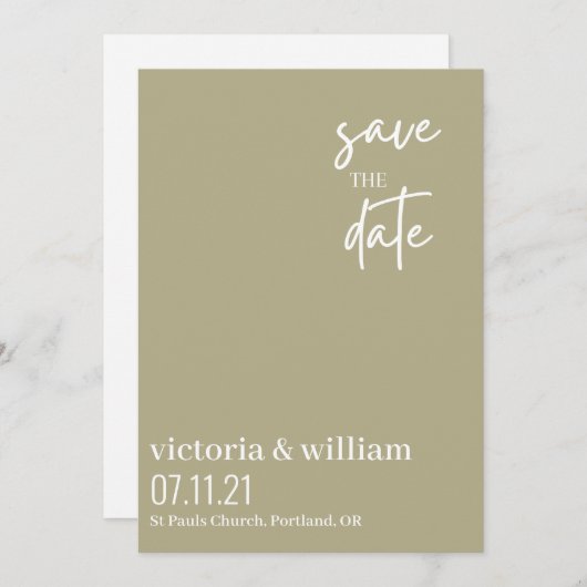 Save The Date vert sage et blanc tendance moderne enregistrer la (Devant / Derrière)