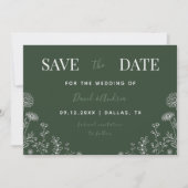 Save The Date Vert sage | Fleur sauvage Drake Nature Feuilles Au (Devant)