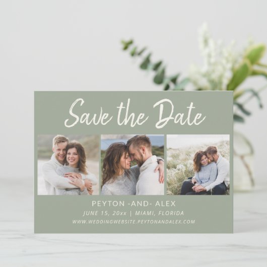 Save The Date Vert sauge 4-Photo 2 faces Mariage Sauvegarder la (Debout devant)