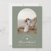 Save The Date Vert sauge boho arche moderne code QR photo mariag (Devant)