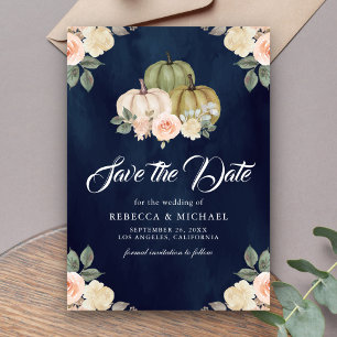 Save The Date Vert sauge Citrouille Pêche Floral Marine Mariage
