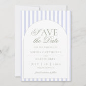 Save The Date Vert sauge & élégant classique rayé bleu (Devant)