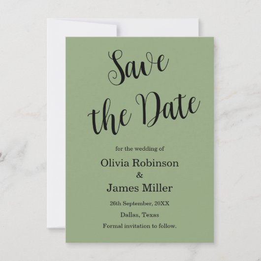 Save The Date Vert sauge Mariage décontracté (Devant)