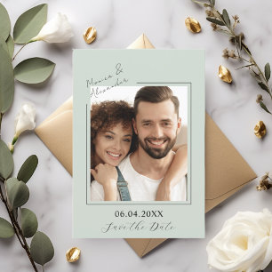 Save The Date Vert sauge simple élégant moderne photo mariage