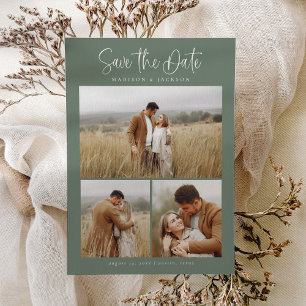 Save The Date Vert Simple Calligraphie Script Moderne Quatre Pho