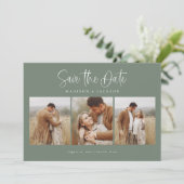 Save The Date Vert Simple Calligraphie Script Quatre Photo (Debout devant)