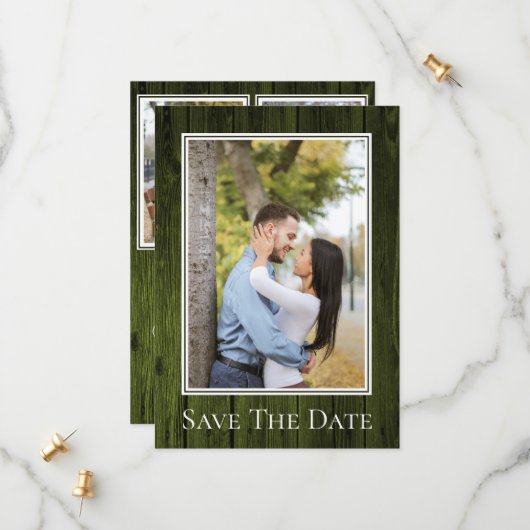 Save The Date Vert Simple Rustique Photo Enregistrer La Date (Devant/Arrière en situation)