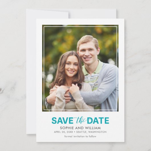 Save The Date Vertical Turquoise Turquoise Enregistrer la photo  (Devant)