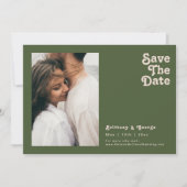 Save The Date Vibes rétro simples | Olive Green Photo horizontal (Devant)