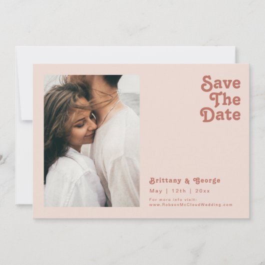 Save The Date Vibes rétro simples | Photo rose vif horizontale (Devant)