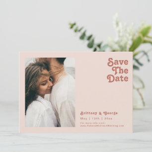 Save The Date Vibes rétro simples   Photo rose vif horizontale