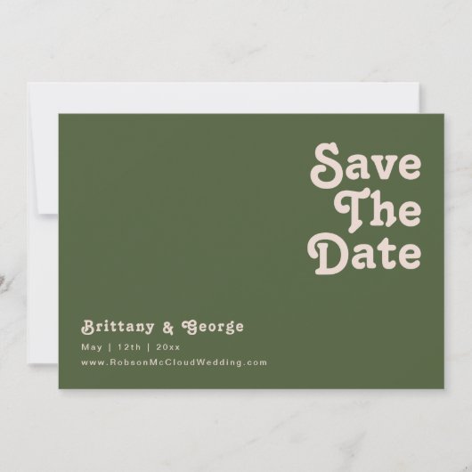 Save The Date Vibes rétro simples | Vert olive horizontal (Devant)