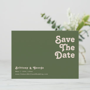 Save The Date Vibes rétro simples   Vert olive horizontal