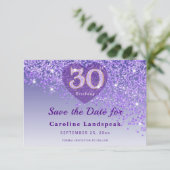 Save The Date Vibrant 30th Birthday Purple Glitter Frosted Heart (Debout devant)