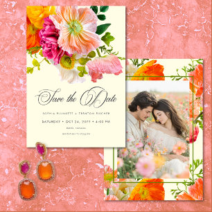 Save The Date Vibrant floral d'été jaune orange rose Photo