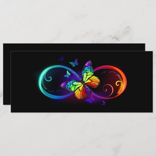 Save The Date Vibrant infinity with rainbow butterfly on black (Devant / Derrière)
