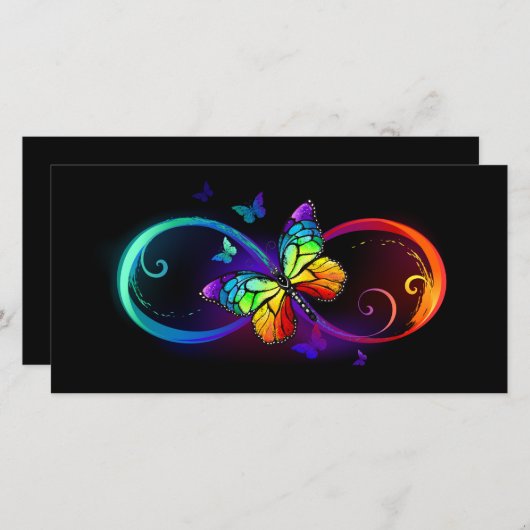 Save The Date Vibrant infinity with rainbow butterfly on black (Devant / Derrière)