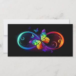 Save The Date Vibrant infinity with rainbow butterfly on black
