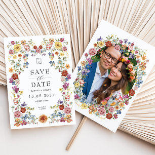 Save The Date Vibrant Jardin Floral Coloré Fleur sauvage Monogra