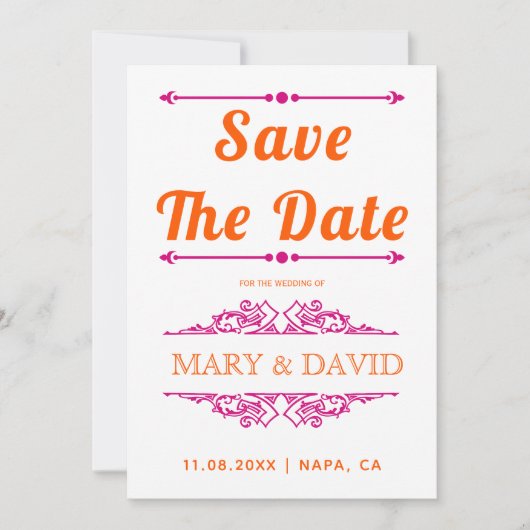 Save The Date Vibrant magnenta orange typographie Enregistrer la (Devant)
