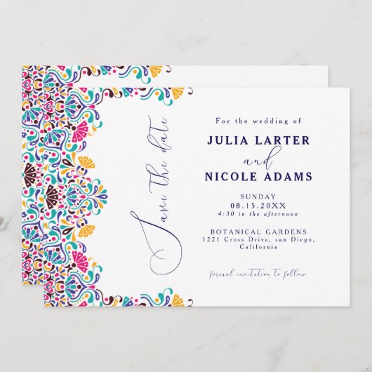 Save The Date Vibrant mexicaine Fiesta Style Mariage arc-en-ciel (Devant / Derrière)