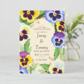 Save The Date Vibrant violet jaune Pansy Beach Mariage (Debout devant)