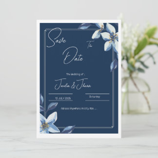 Save The Date Victorian Bleu Floral Bleu Poussiéreux Mariage Sau