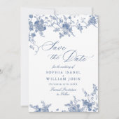 Save The Date Victorian Blue Floral Mariage code QR Enregistrer (Devant)