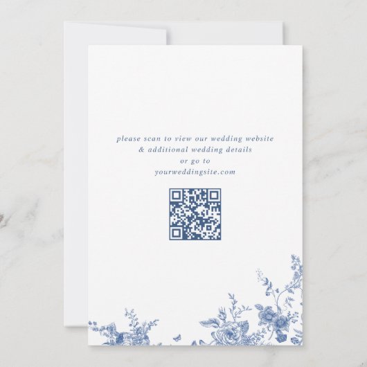 Save The Date Victorian Blue Floral Mariage code QR Enregistrer (Dos)