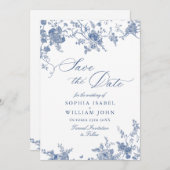 Save The Date Victorian Blue Floral Mariage code QR Enregistrer (Devant / Derrière)