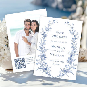 Save The Date Victorian Dusty Blue French Garden Floral Mariage