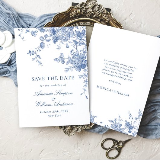 Save The Date Victorian Dusty Blue French Garden Floral Mariage