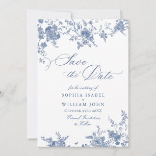 Save The Date Victorian Dusty Blue French Garden Floral Mariage