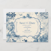 Save The Date Victorian Dusty Blue French Toile Mariage (Devant)