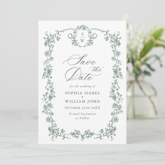 Save The Date Victorian Ornate Grace QR code Mariage Photo (Debout devant)