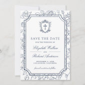 Save The Date Victorian White and Navy Blue Catholic Wedding (Devant)