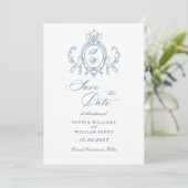 Save The Date Victorien Ornate Grace Floral Dusty Mariage bleu (Debout devant)