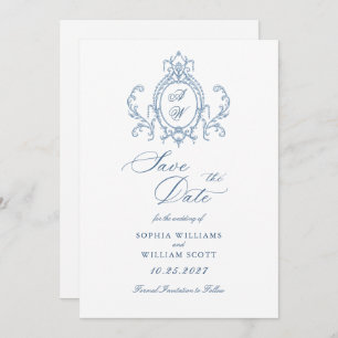 Save The Date Victorien Ornate Grace Floral Dusty Mariage bleu