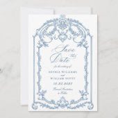 Save The Date Victorien Ornate Grace Floral Dusty Mariage bleu (Devant)