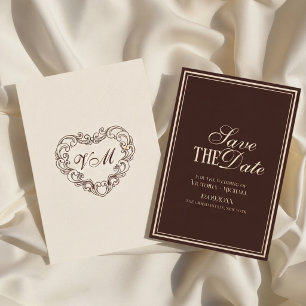 Save The Date Vieux Argent Expresso Brun Mariage Élégant