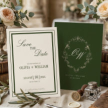 Vieux Argent Olive Vert Élégant Monogramme Mariage