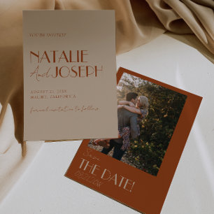 Save The Date Vieux Argent Orange Brûlé Or Photo Rétro Mariage