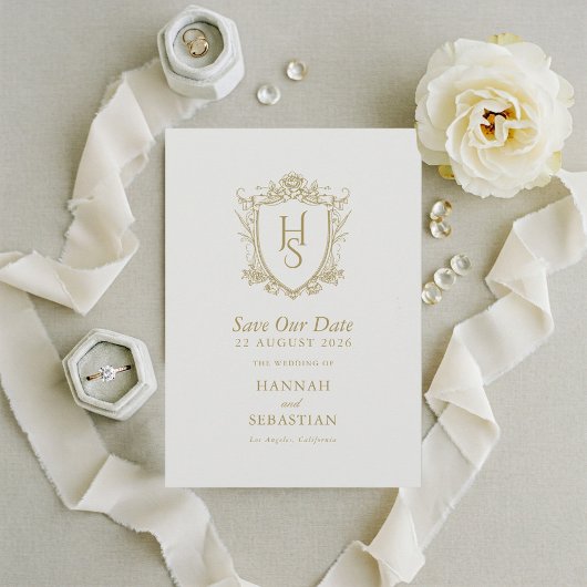 Save The Date Vieux argent Vintage Crest Mariage