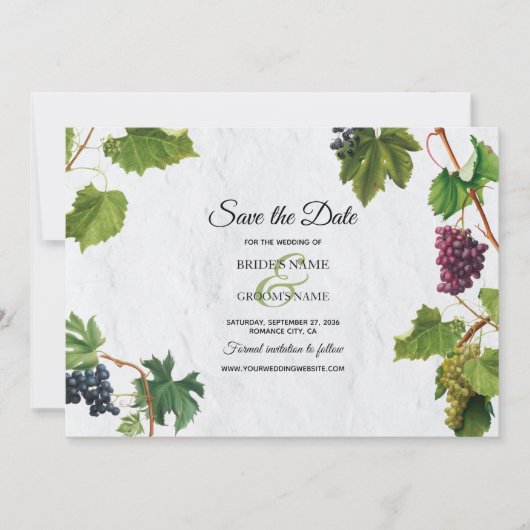 Save The Date Vignoble de raisins Méditerranée Grec Mariage (Devant)