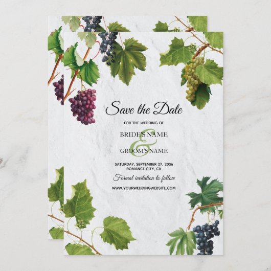 Save The Date Vignoble de raisins Méditerranée Grec Mariage (Devant / Derrière)