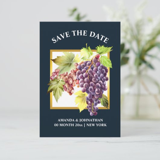Save The Date Vignoble de raisins vin bleu vert or (Debout devant)