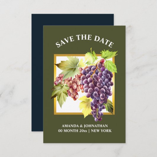 Save The Date Vignoble de raisins vin vert bleu or (Devant / Derrière)