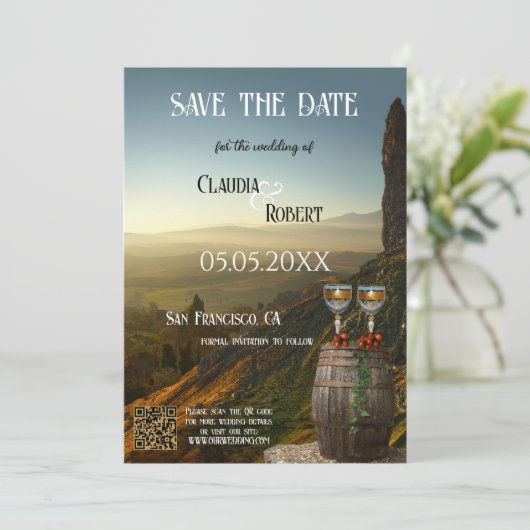 Save The Date Vignoble ou vinerie moderne QR Enregistrer la cart (Debout devant)